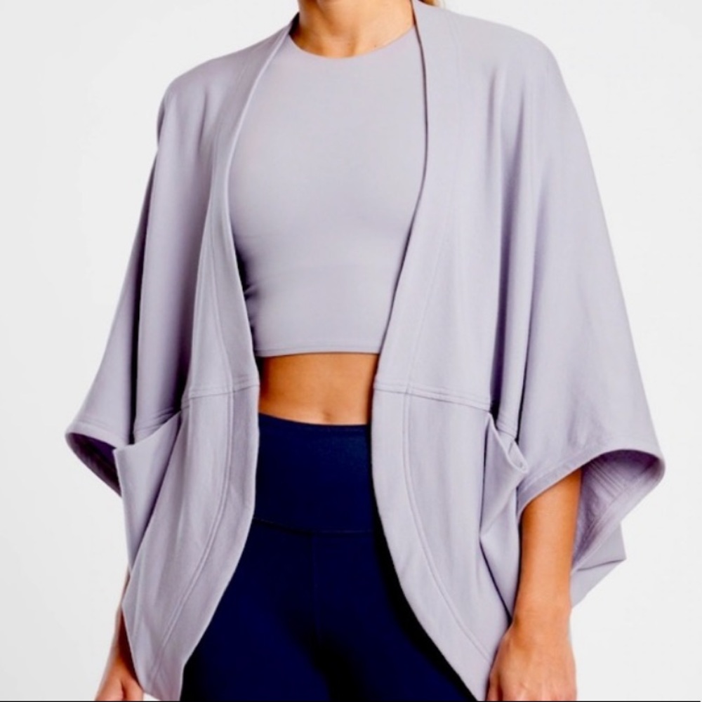 Athleta Cocoon Serenity Wrap Sweater Cardigan Light Gray Fog Purple Medium